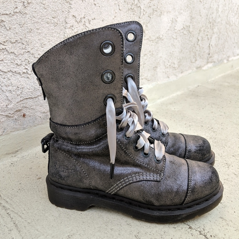 Dr Martens Aimilie metallic pewter suete boots 37
